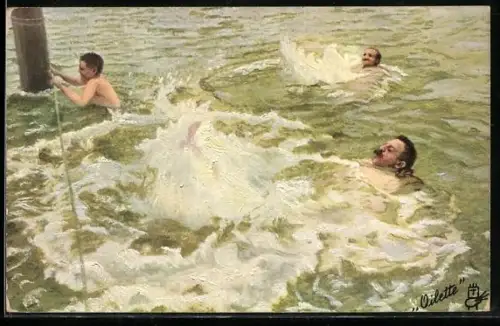 Künstler-AK Männer beim Schwimmsport