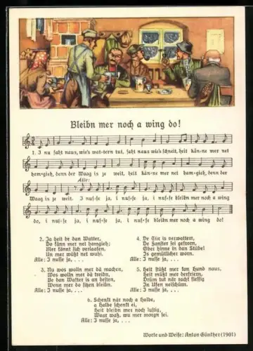 Lied-AK Anton Günther NR 166 /8979: Bleibn mer noch a wing do !, Männer beim trinken in der Gaststube