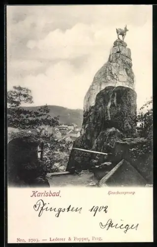 AK Karlsbad, Hirschensprung-Denkmal