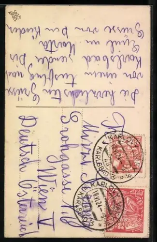 AK Karlsbad, Stephaniewarte in der Dämmerung