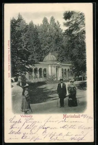AK Marienbad, Familie bei der Waldquelle