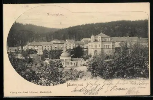 AK Marienbad, Kirchenplatz aus der Vogelschau