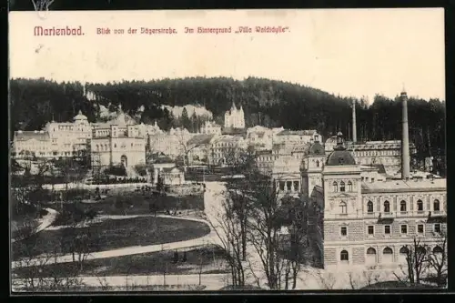 AK Marienbad, Blick von der Jägerstrasse, im Hintergund Villa Waldidylle
