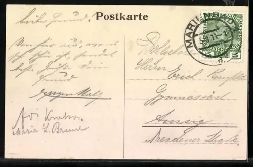 AK Marienbad, Blick von der Jägerstrasse, im Hintergund Villa Waldidylle