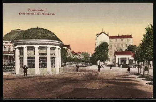 AK Franzensbad, Franzensquelle mit Hauptstrasse