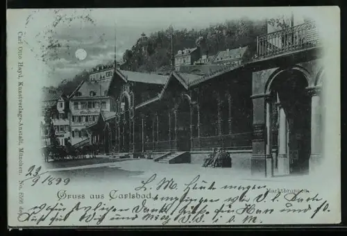 Mondschein-AK Carlsbad, Partie am Marktbrunnen