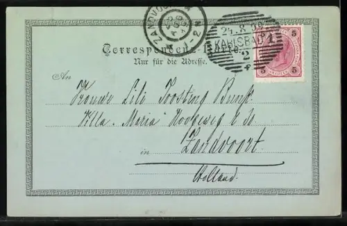 Mondschein-AK Carlsbad, Stadttheater, Totalansicht