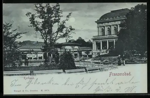 Mondschein-AK Franzensbad, Kurhaus mit Anlagen