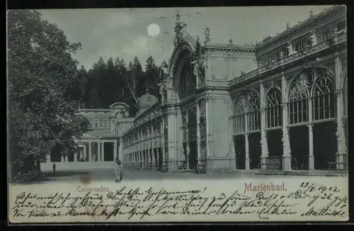 Mondschein-AK Marienbad, Partie an den Colonnaden