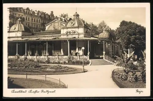 AK Karlsbad, Kaffee Stadtpark mit Anlagen