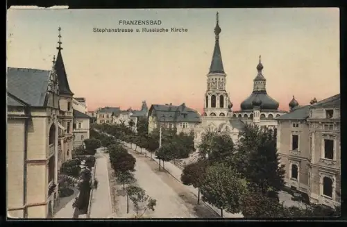 AK Franzensbad, Stephanstrasse und Russische Kirche