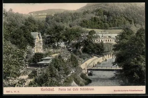 AK Karlsbad, Partie bei Café Schönbrunn