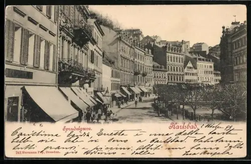 AK Karlsbad, Sprudelgasse mit Wohngebäuden