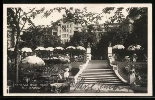 AK Karlsbad, Hotel Imperial mit Terrasse