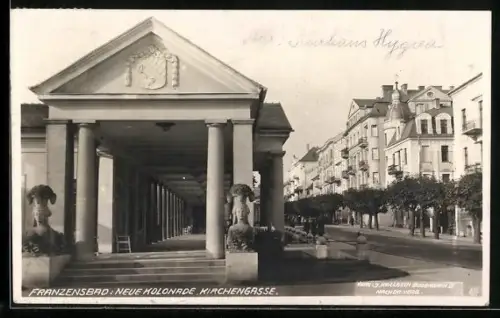 AK Franzensbad, Neue Kolonnade, Kirchengasse