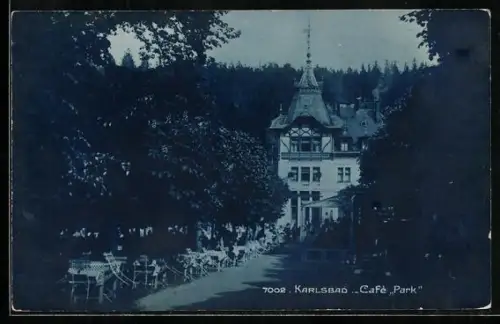 AK Karlsbad, Café Park mit Garten