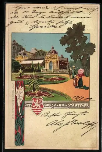 Künstler-AK Karlsbad, Kursalon im Stadtpark