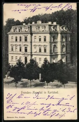AK Karlsbad, Blick auf das Fremden-Hospital