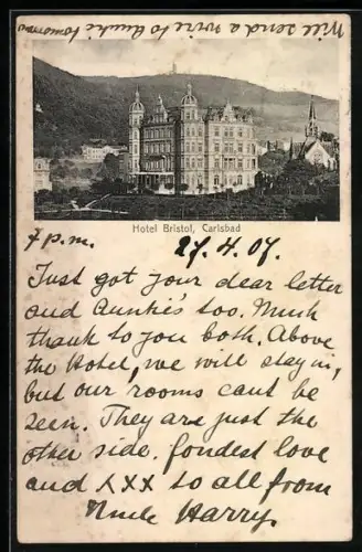 AK Karlsbad, Hotel Bristol, Totalansicht