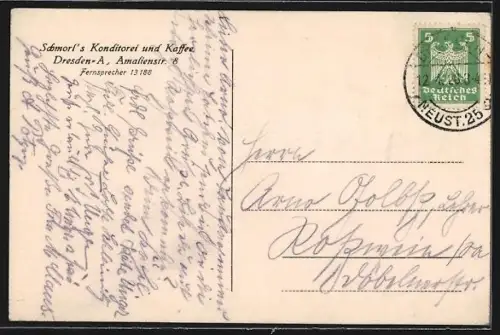 AK Dresden, Konditorei und Cafe Schmorl, Amalienstrasse 8, Innenansicht