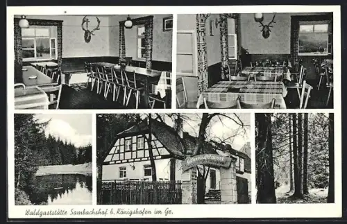 AK Königshofen / Grabfeld, Waldgaststätte Sambachshof, Inh. Maria Jeger, Aussen- und Innenansichten