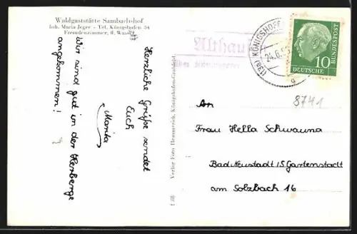 AK Königshofen / Grabfeld, Waldgaststätte Sambachshof, Inh. Maria Jeger, Aussen- und Innenansichten