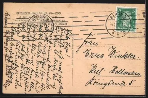 AK Berlin-Charlottenburg, Gasthaus Braustübl am Zoo, Teilansicht