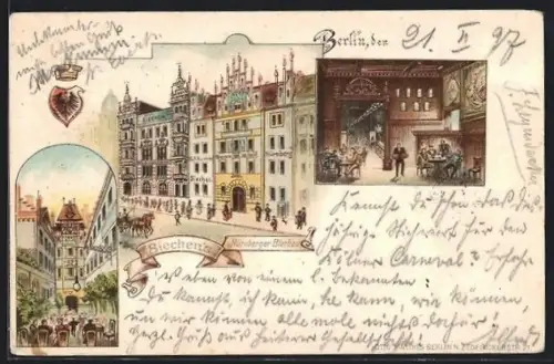 Lithographie Berlin, Siechen`s Nürnberger-Bierhaus, Behrenstrasse 24
