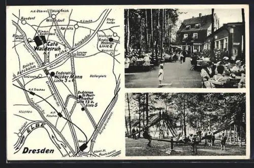 AK Dresden-Wilschdorf, Cafe Waldesruh, Landkarte