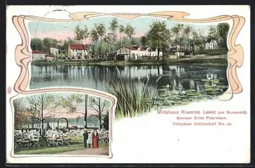 AK Berlin-Zehlendorf, Gasthof Wirtshaus Krumme Lanke, Garten