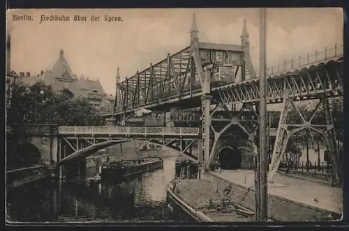 AK Berlin-Kreuzberg, Gleisdreieck, Hochbahn über die Spree