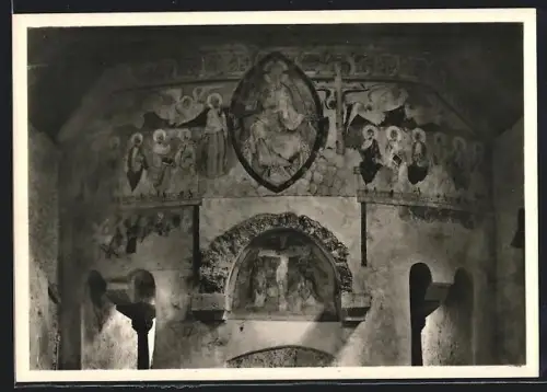 Foto-AK Deutscher Kunstverlag: Insel Reichenau / Oberzell, Stiftskirche St. Georg, Jüngstes Gericht und Kreuzigung