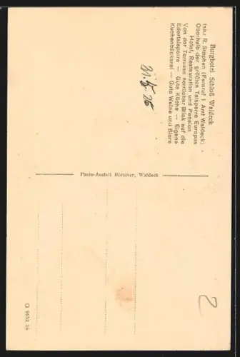 AK Waldeck / Hessen, Hotel Schloss Waldeck, Inh. R. Stephan