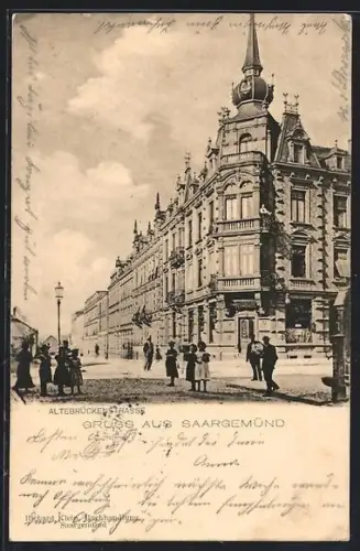 AK Saargemünd, Altebrückenstrasse mit Restaurant Terminus, Kreuzung, Kindergruppe