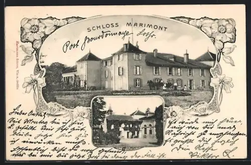 AK Bourdonnay /Lothr., Schloss Marimont, mit Fuhrwerk, Blumen-Ornamente