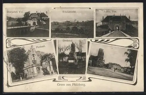 AK Pfalzburg, Deutsches u. Franz. Tor, Denkmal, Totalansicht
