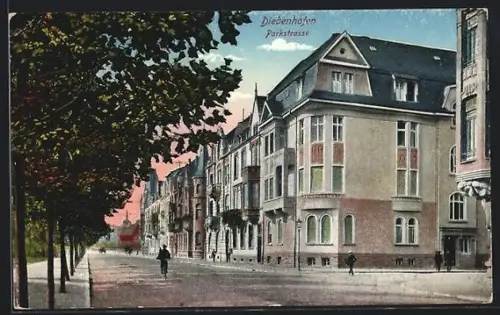 AK Diedenhofen, Parkstrasse mit Abzweig, Alleepromenade, Kirchturm