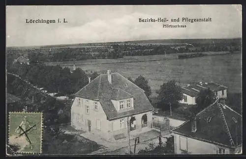 AK Lörchingen i. L., Bezirks-Heil- u. Pflegeanstalt, Pförtnerhaus mit Umgebung