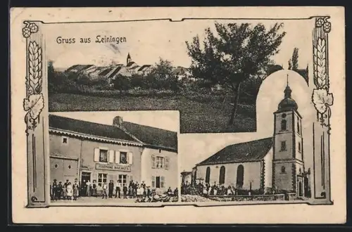 AK Leiningen, Gasthaus der Josephine Rimlinger, Kirche