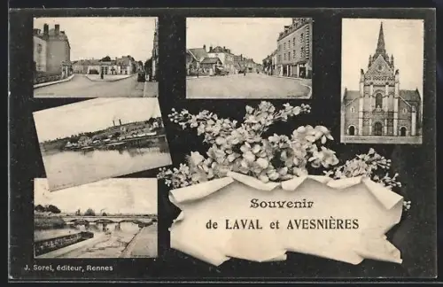 AK Laval, Souvenir de Laval et Avesnières avec vues de la ville et de l`église