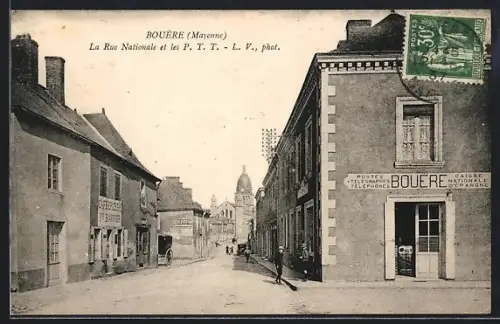 AK Bouère /Mayenne, La Rue Nationale et les P.T.T