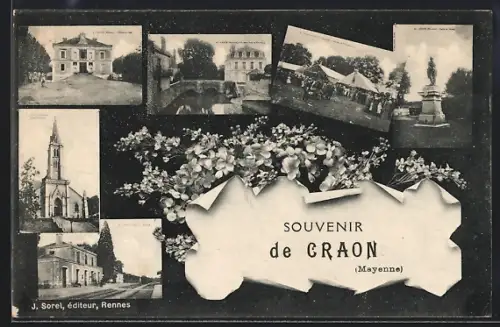 AK Craon /Mayenne, Souvenir de Craon avec vues du village et monuments historiques