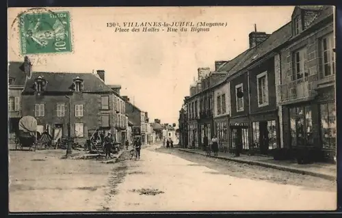 AK Villaines-la-Juhel /Mayenne, Place des Halles, Rue du Bignon