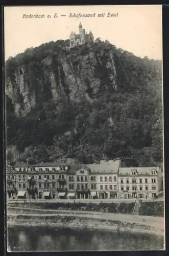AK Bodenbach a. E., Schäferwand mit Hotel
