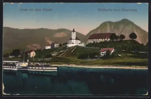 AK Elbetal, Uferpartie mit Waltirsche, Ziegenberg und Dampfer Kaiser Wilhelm