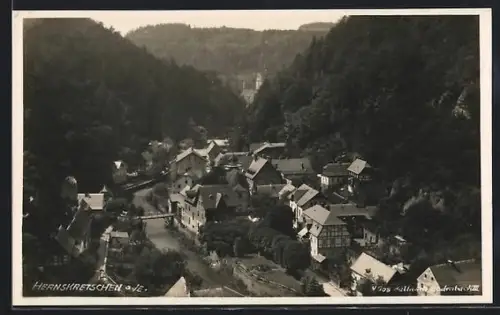 AK Herrnskretschen a. E., Teilansicht mit Brücke