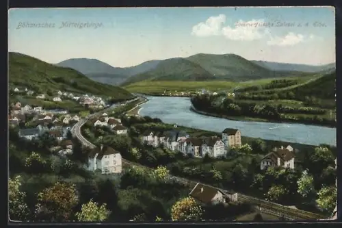 AK Salesel a. d. Elbe, Teilansicht mit Bahngleis