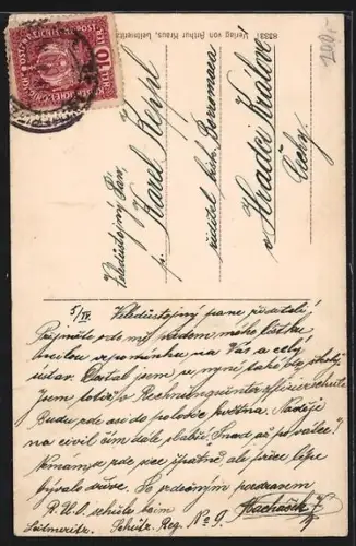 AK Leitmeritz, Flusspartie mit Brücke, Ortspartie