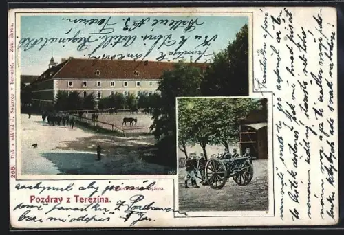 AK Terezin, Kaserne, Soldaten mit Geschütz