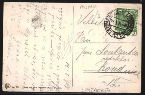 AK Leitmeritz, Strassenpartie mit Blick zur Kaiser Franz Josefshöhe und der Bergwirtschaft